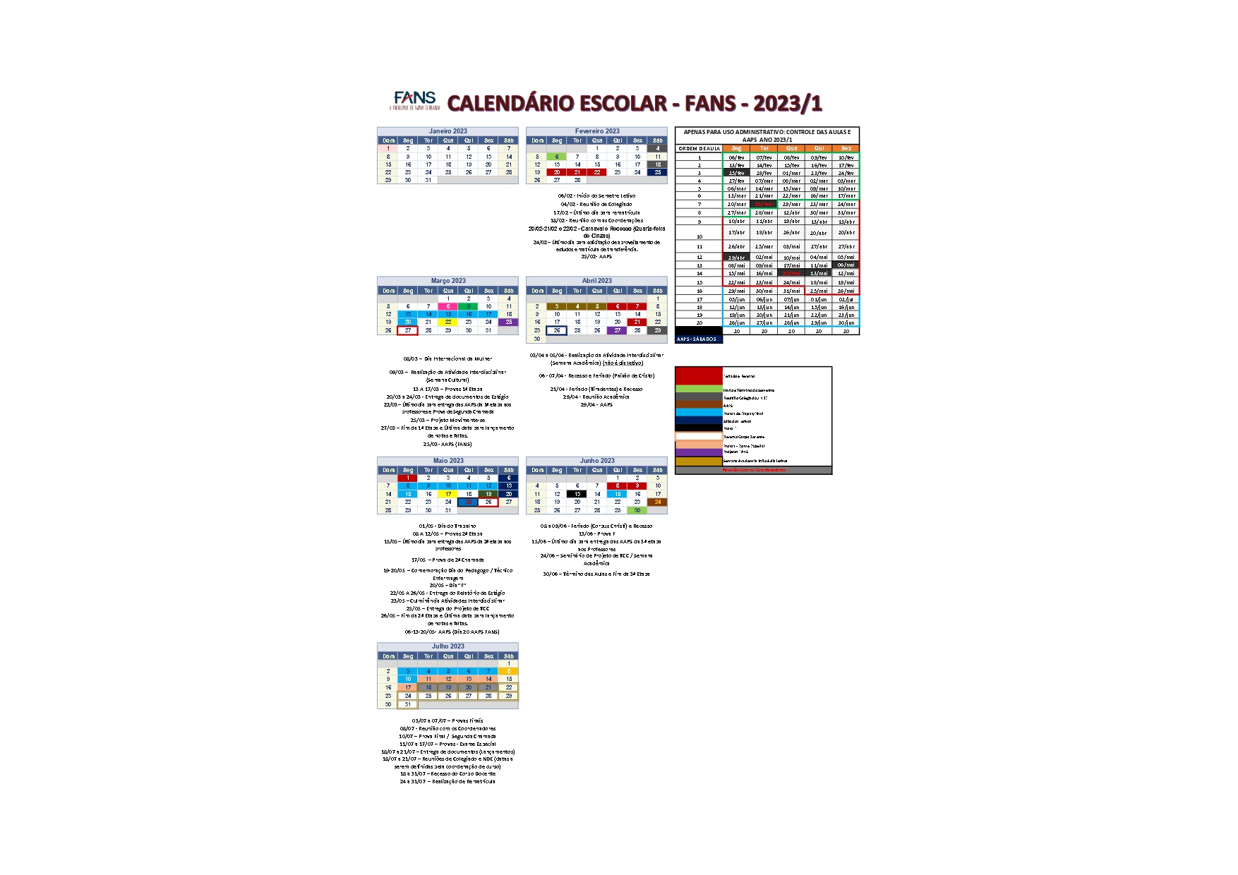 Calendário Acadêmico: Primeiro Semestre 2023.